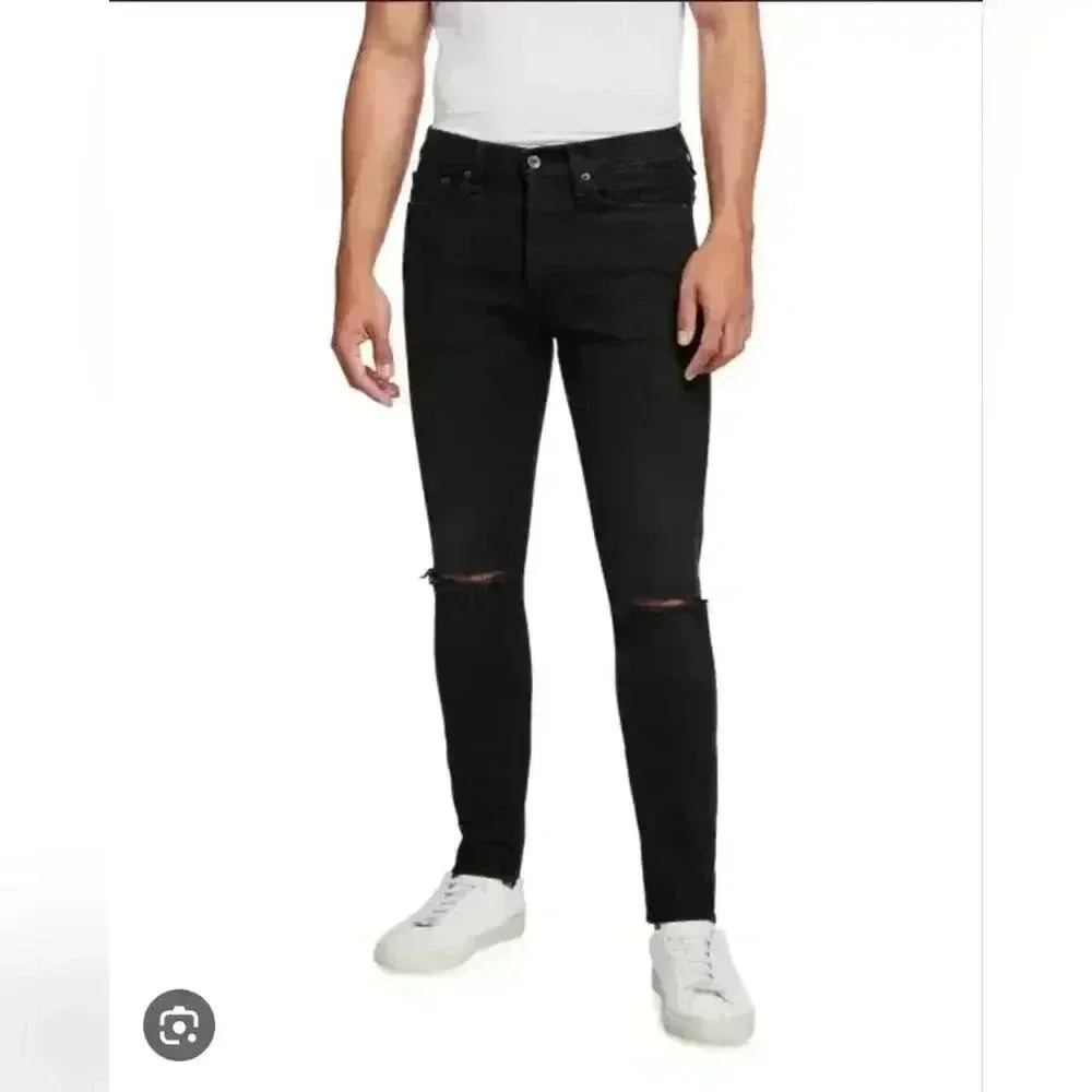 Rag & Bone Men's Standard Issue Fit 1 Slim-Skinny Knee-Rip Jeans Size 34